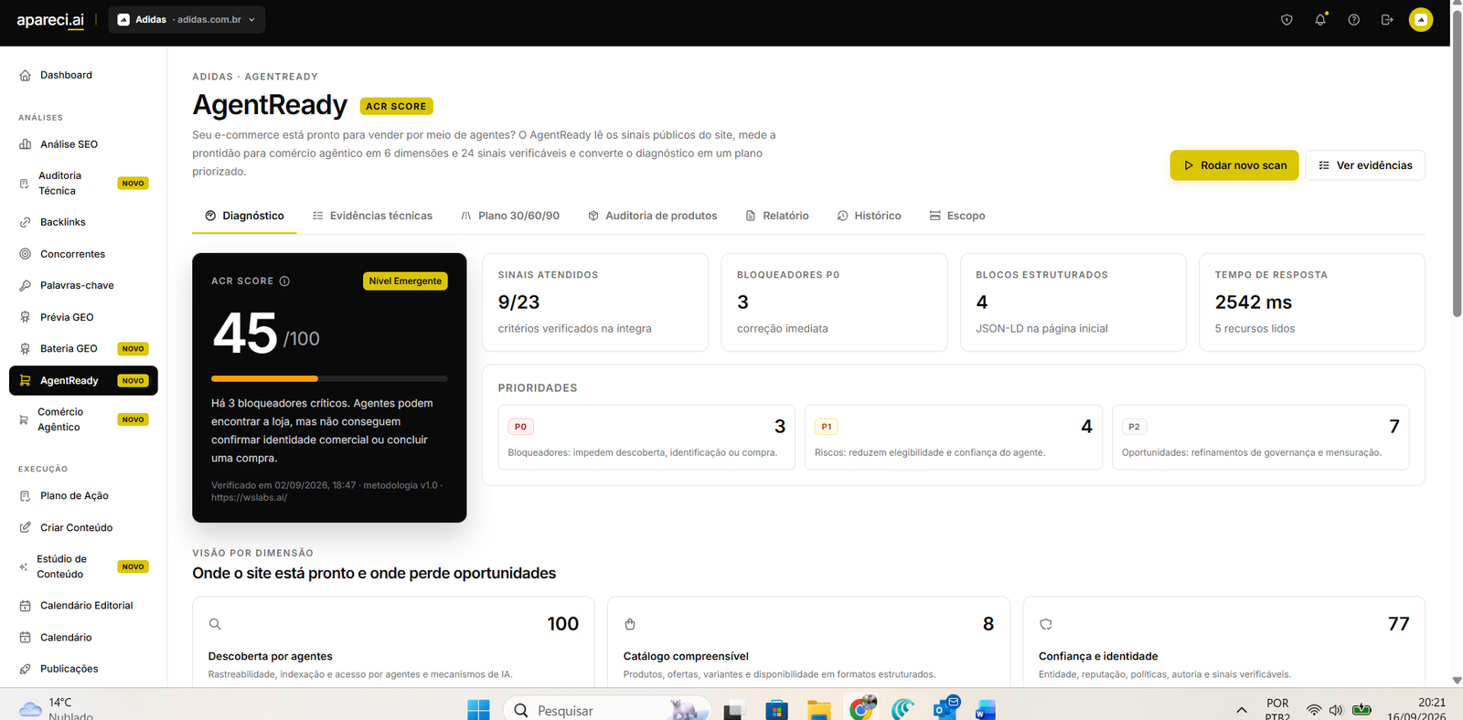 Tela do módulo AgentReady divulgada pelo Apareci.ai